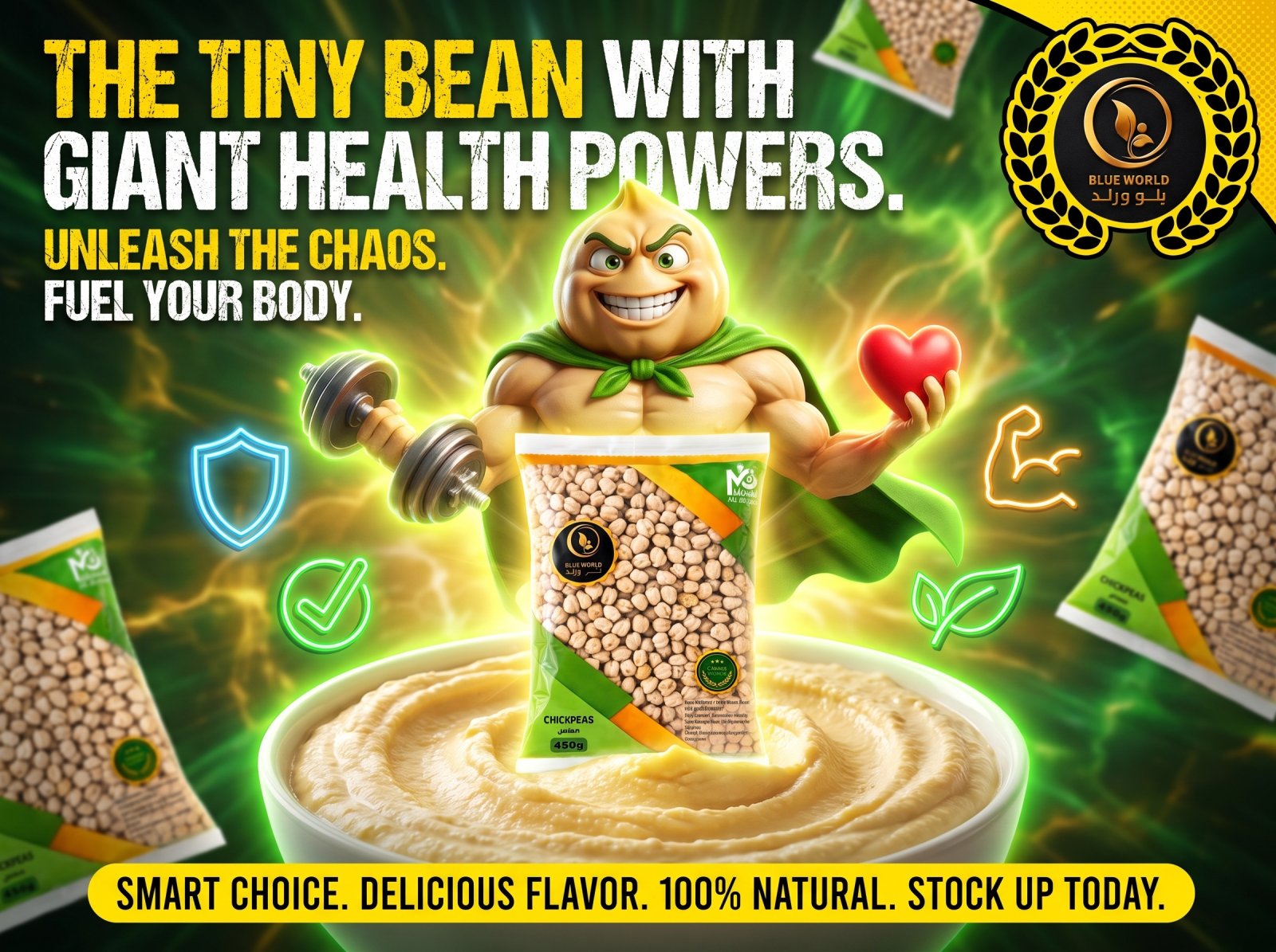 Blue World chickpeas advertisement